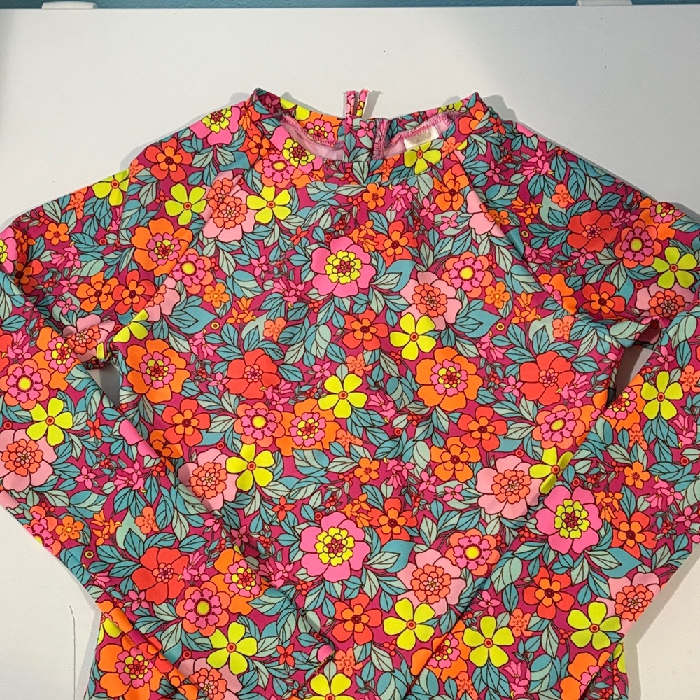Cat & Jack Multicolor Floral Kids Swim Rashguard One Piece XL
